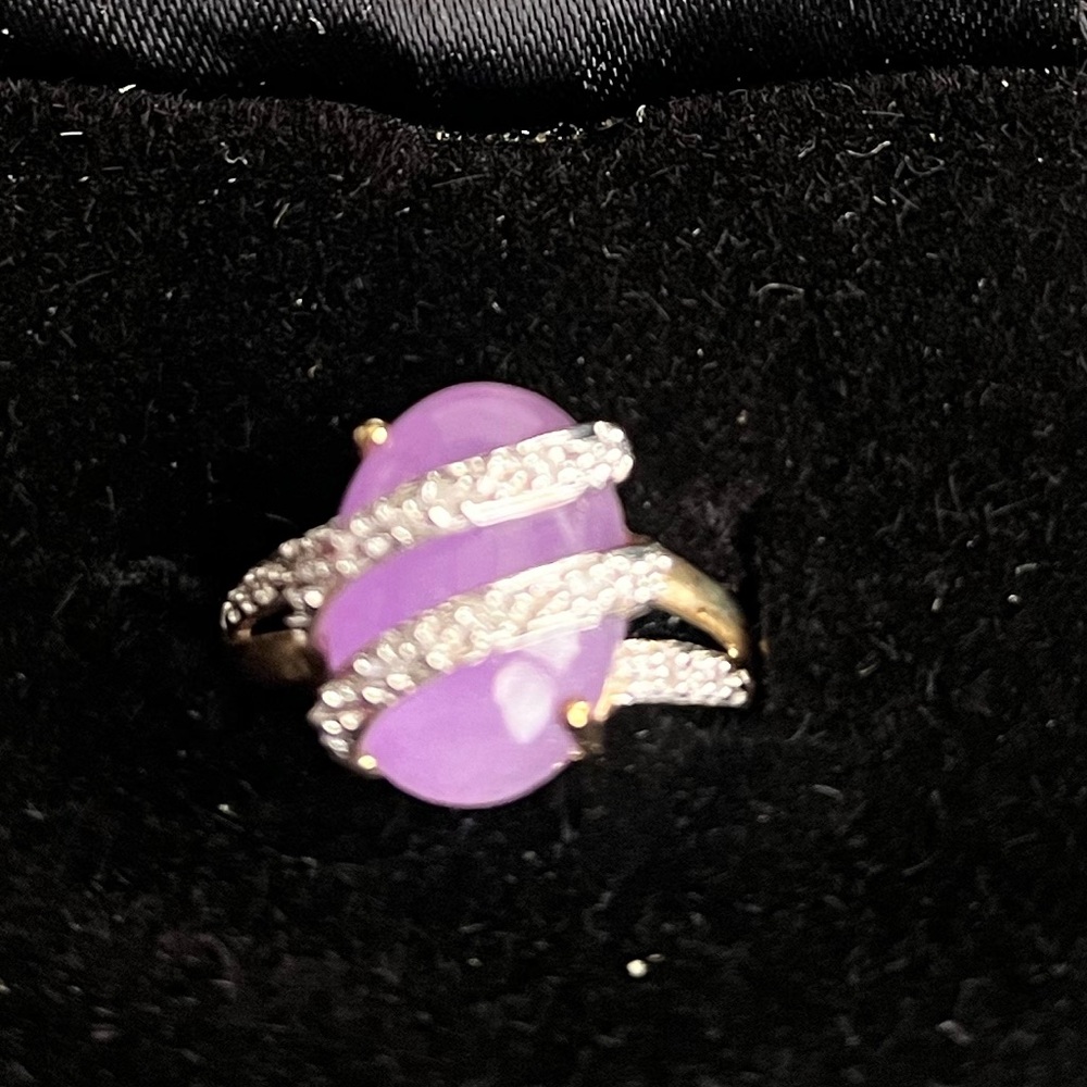 Rare Lavender Jade and Diamond 14kt ring. - Picture 4 of 8